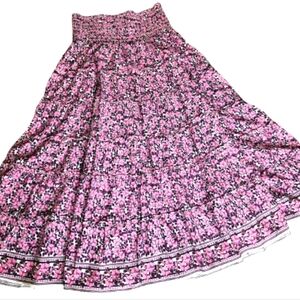 Max Studio Floral Tiered Maxi Skirt, Small, Pink/ Purple